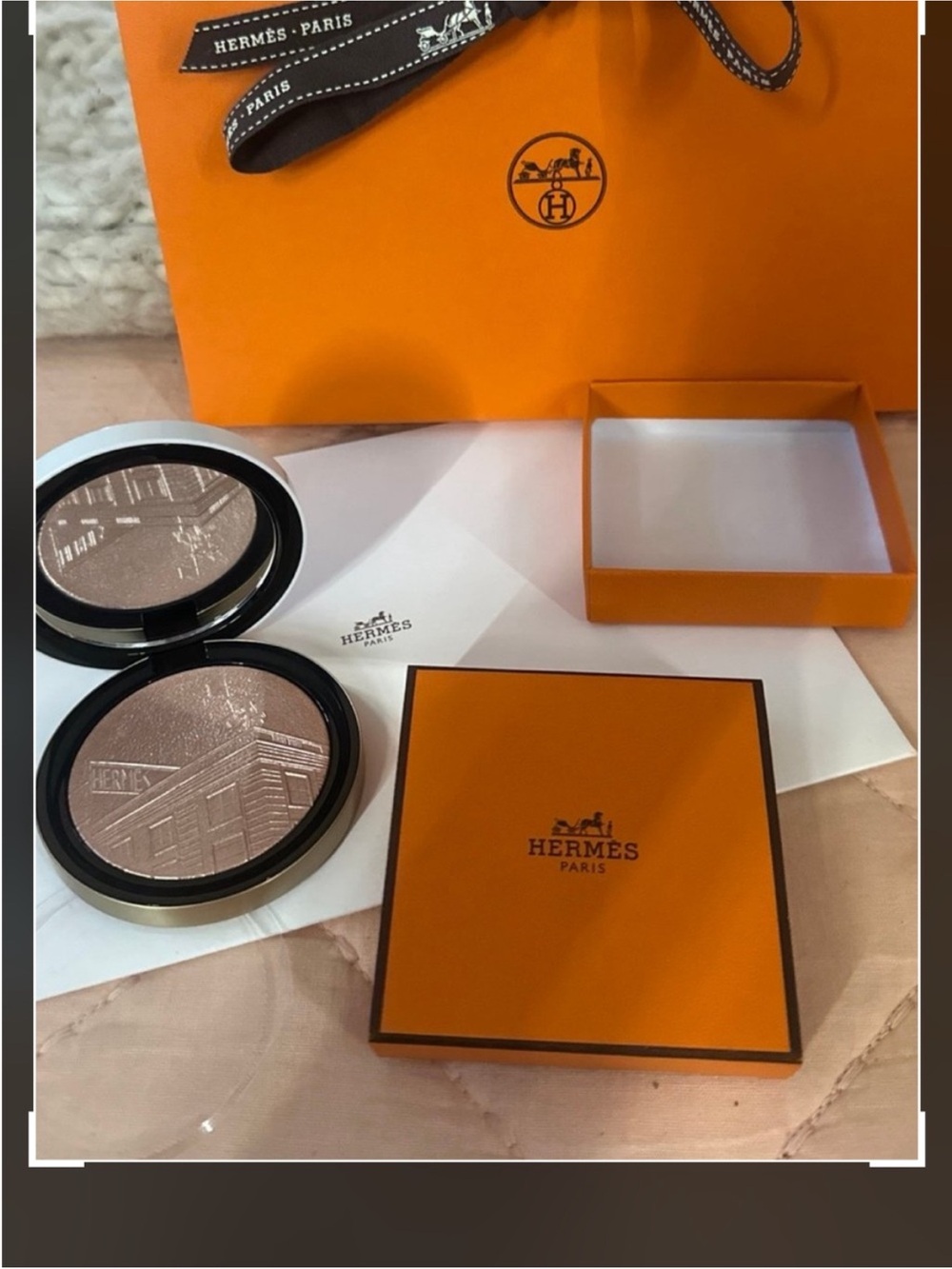 🌸NIB HERMES 24 Fauboug Face &Eye 02 Or Rose Illuminating Powder VERY RARE
